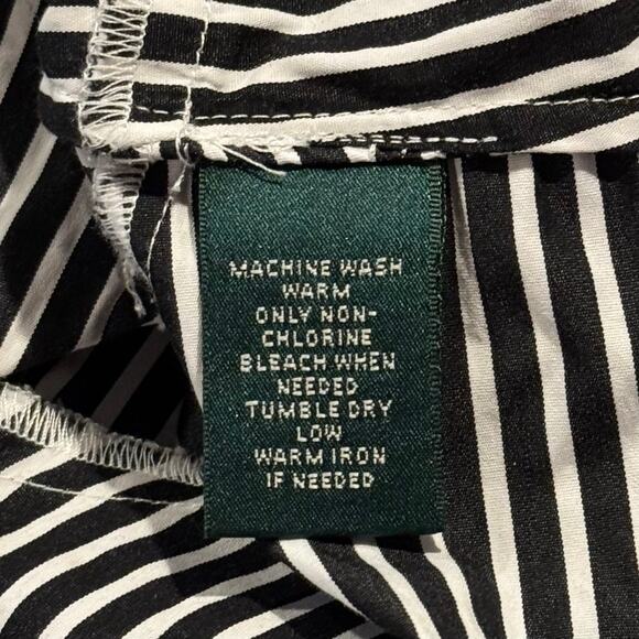 Lauren Ralph Lauren Top Preppy Nautical Minimalist Button Stripe Black 10 GT - Picture 4 of 5